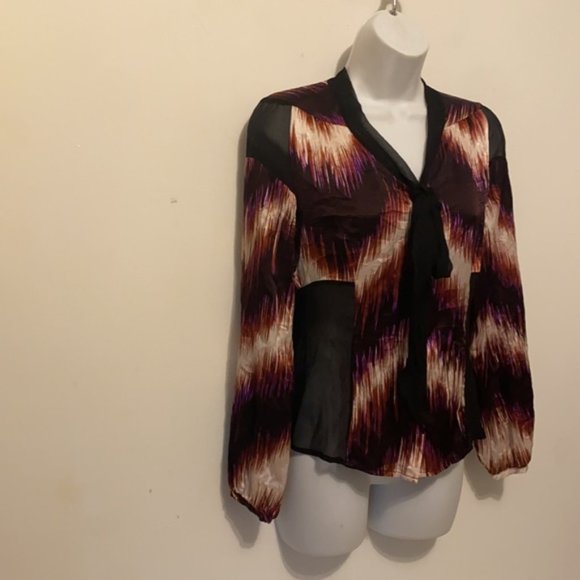 Line & Dot 100% Silk Blouse With Sheer Panels XS - Picture 3 of 14